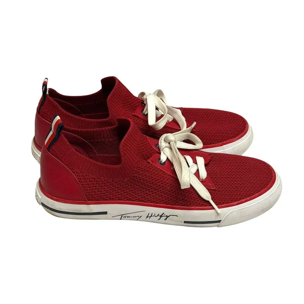 Tommy Hilfiger Gessie Sneaker Shoe Mesh Knit Slip On Women Red 7.5 - Picture 2 of 14